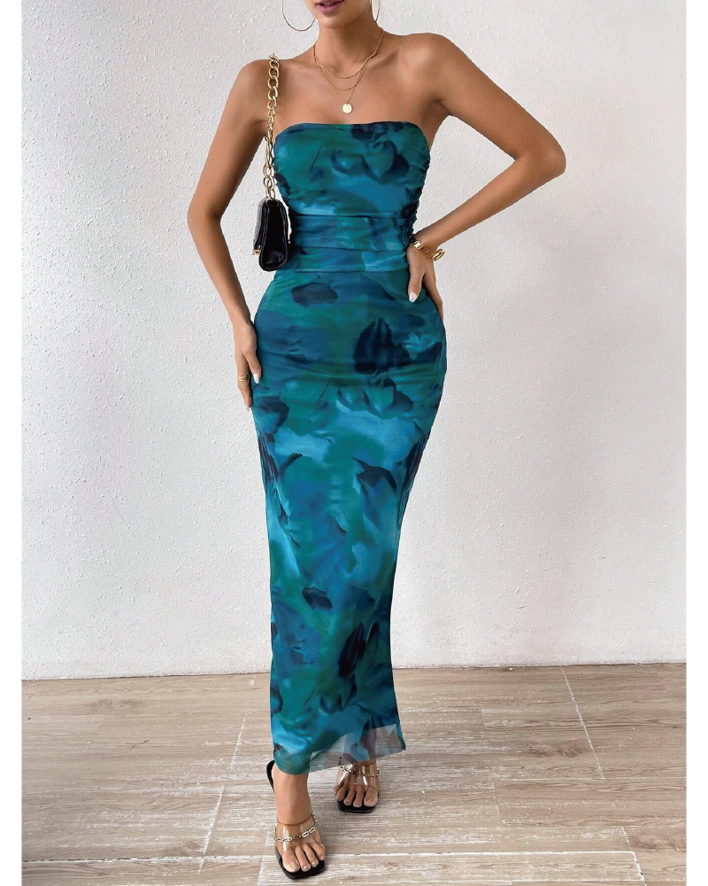 Tie-Dye Tube Dress Peacock Blue