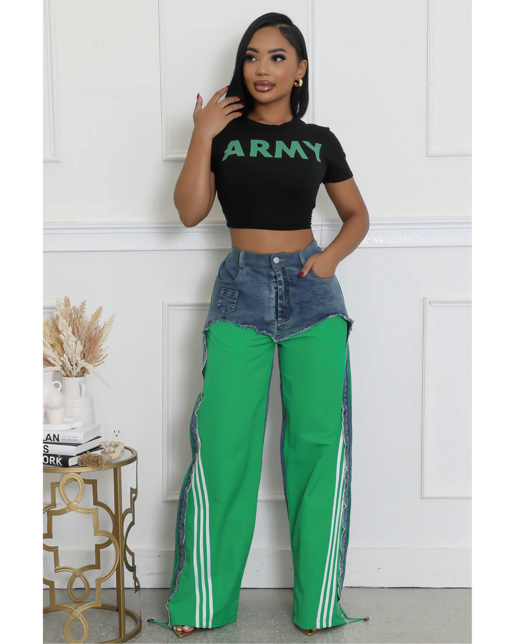 Pop out denim joggers Green