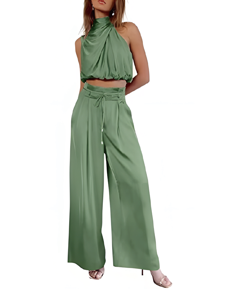 Set aus Rollkragenoberteil und Hose mit weitem Bein