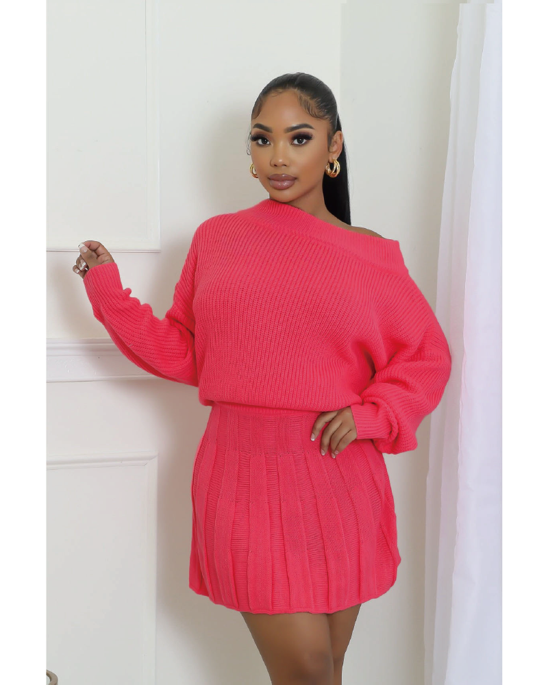 Girly Feels Sweater Skirt Set Pink