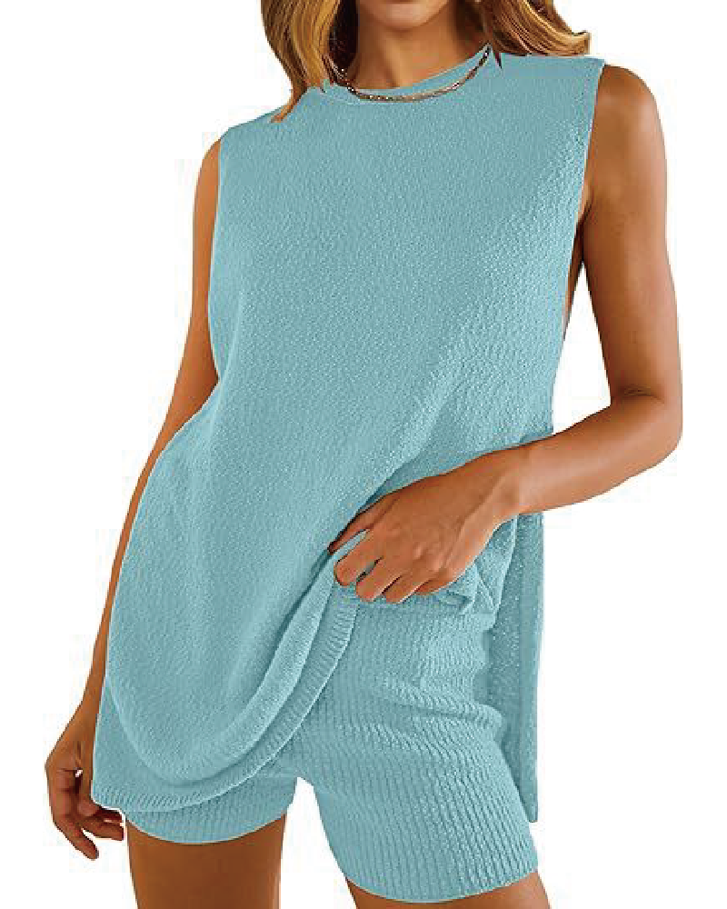 Knitted Honey Short Set Sky Blue