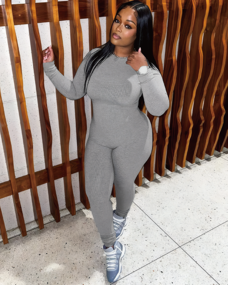 Ribbed Long Sleeve Bodycon Jumpsuit