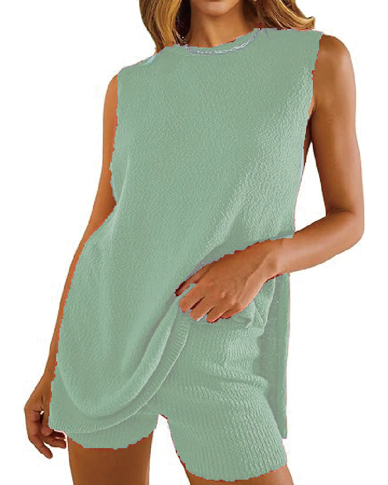 Knitted Honey Short Set Cyan