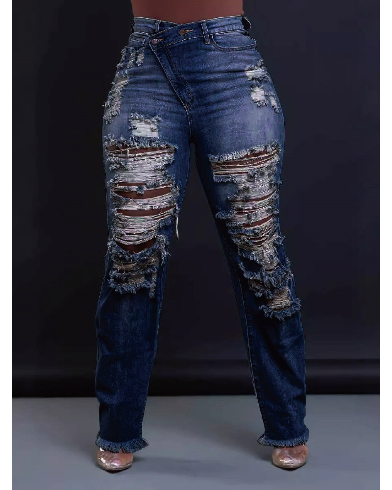 Limitless Asymmetrical Zip Bootcut Jeans Dark Denim Blue