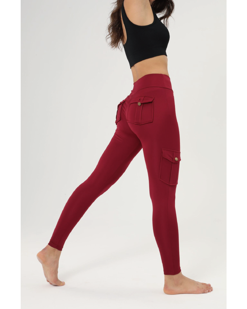 Pocket Design Butt Lifting Active Legging Burgundy