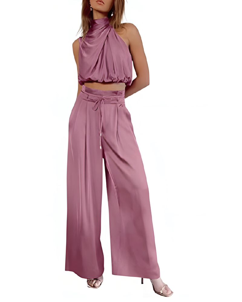 Set aus Rollkragenoberteil und Hose mit weitem Bein