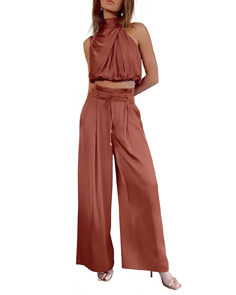 Set aus Rollkragenoberteil und Hose mit weitem Bein
