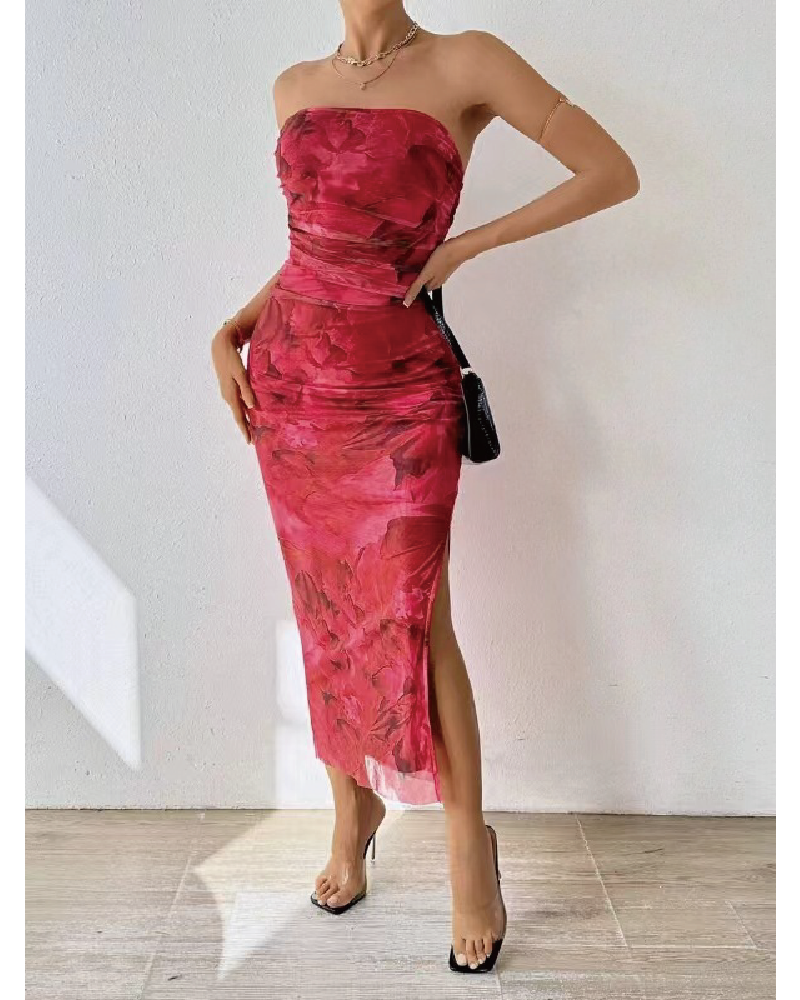 Tie-Dye Tube Dress Red