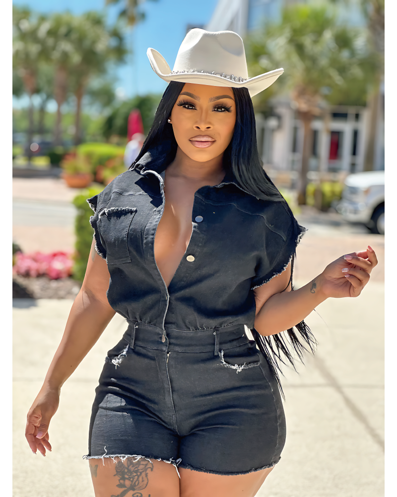 So Extra Denim Romper Black