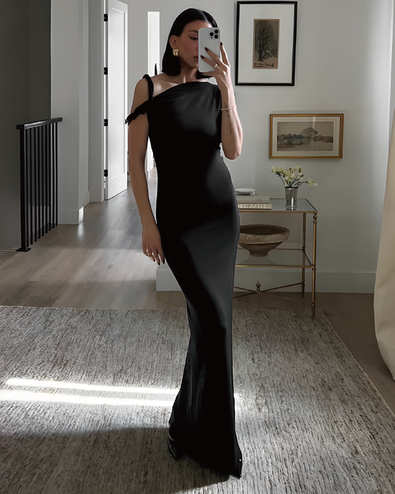 Sueded Stretch Twist Maxi Dress Black