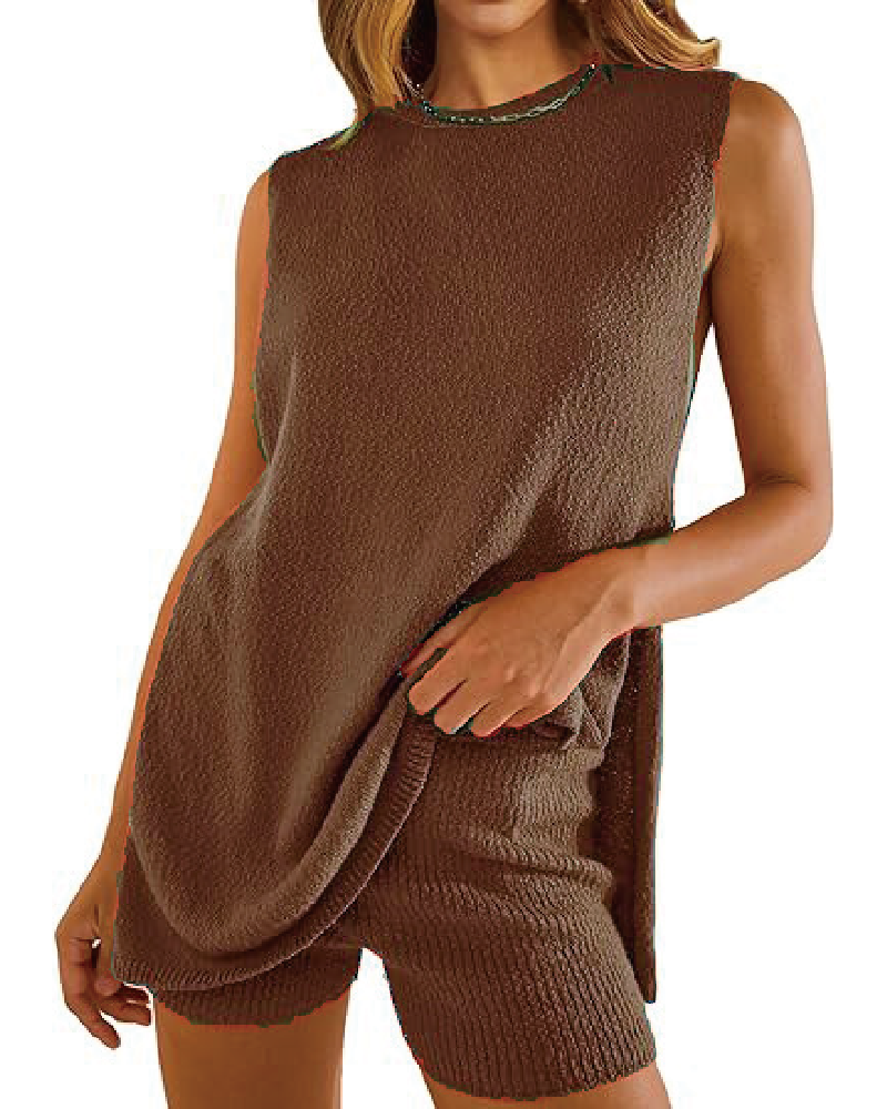 Knitted Honey Short Set Brown