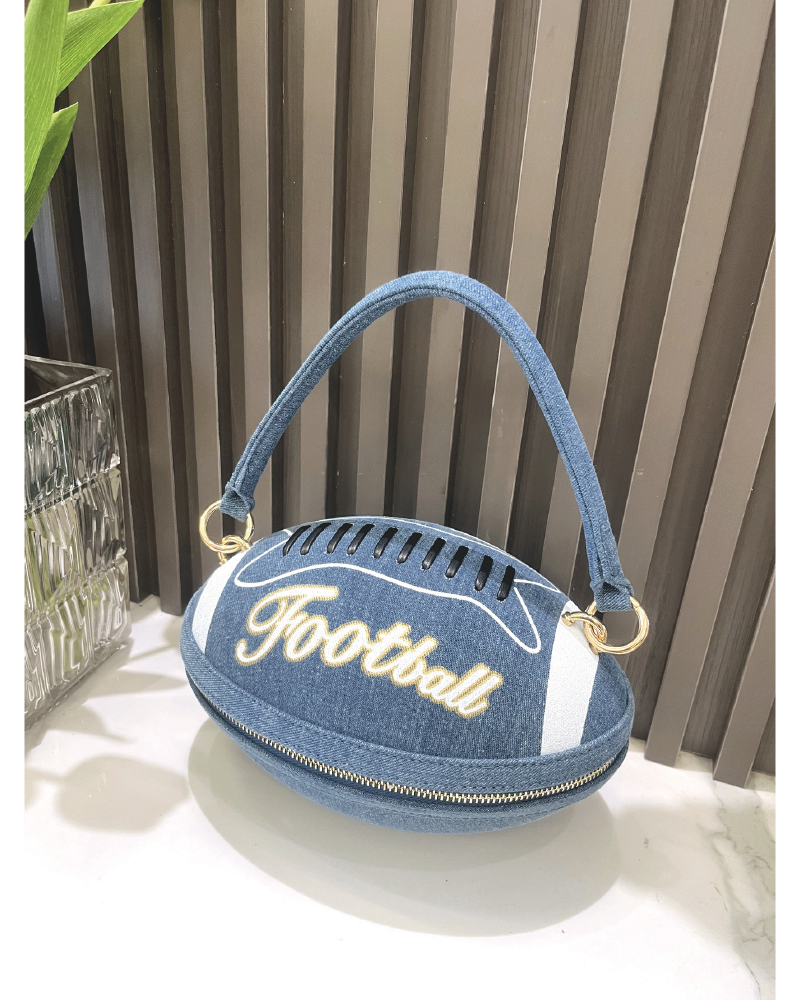Football-Shaped Clutch Denim Blue