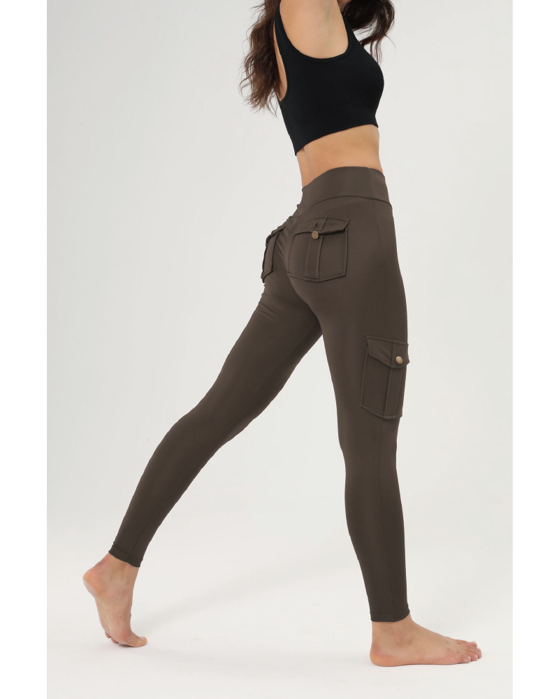 Pocket Design Butt Lifting Active Legging Brown