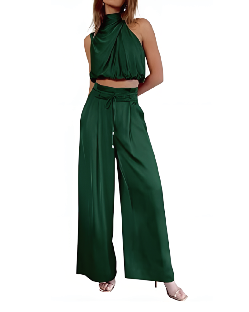 Set aus Rollkragenoberteil und Hose mit weitem Bein