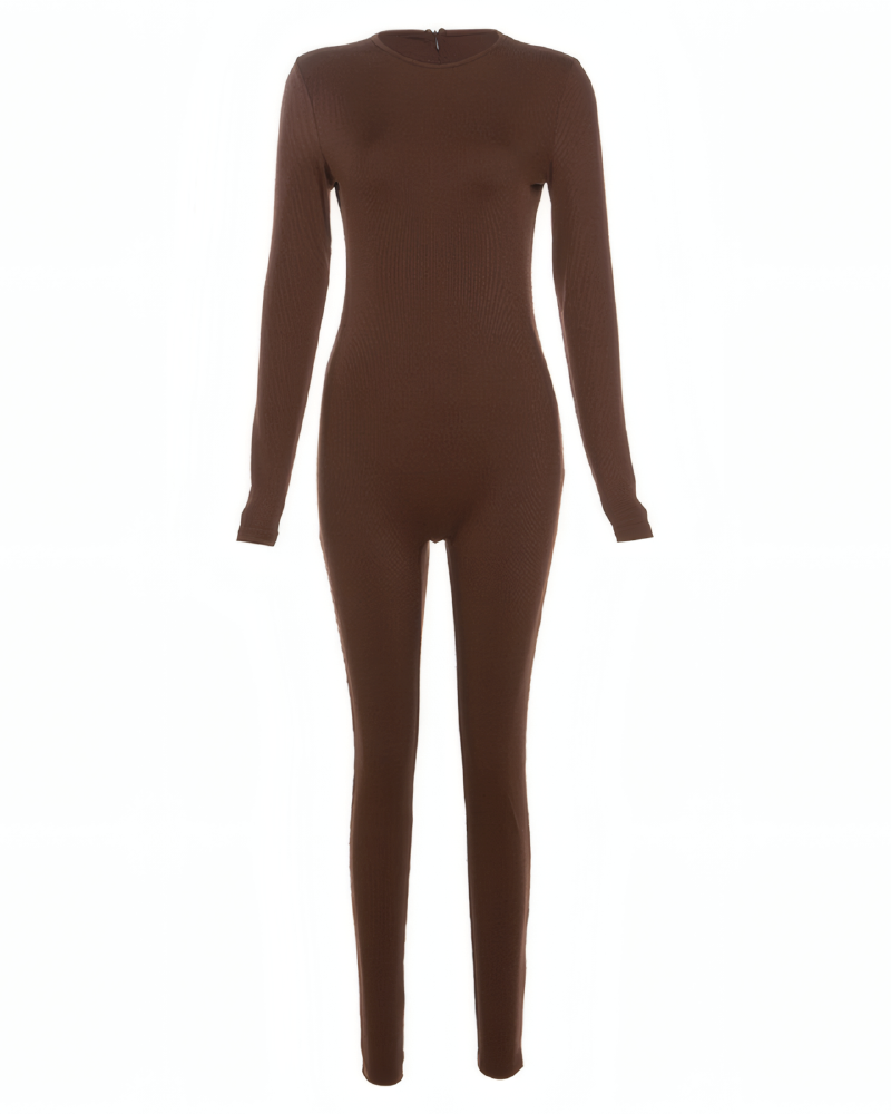 Ribbed Long Sleeve Bodycon Jumpsuit