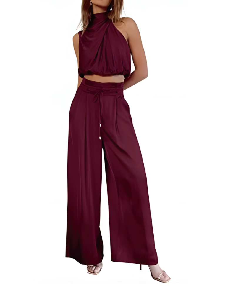 Set aus Rollkragenoberteil und Hose mit weitem Bein