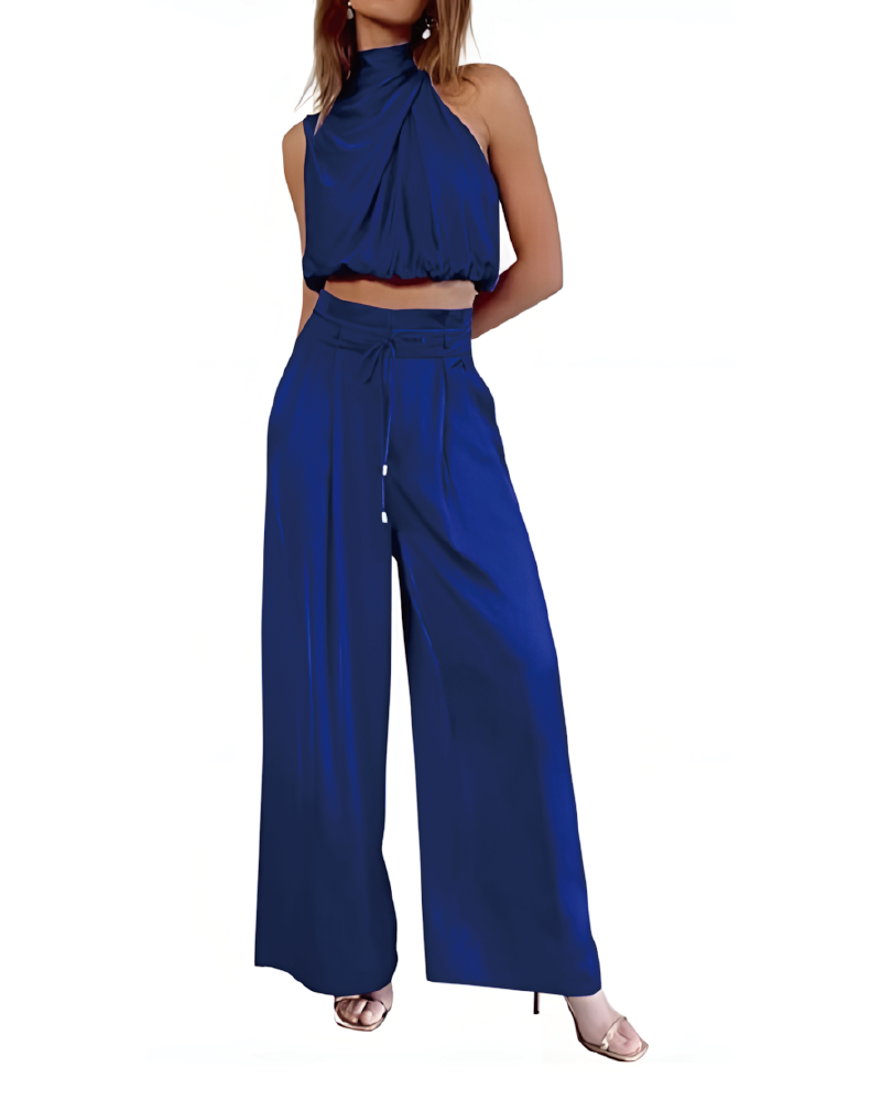 Set aus Rollkragenoberteil und Hose mit weitem Bein
