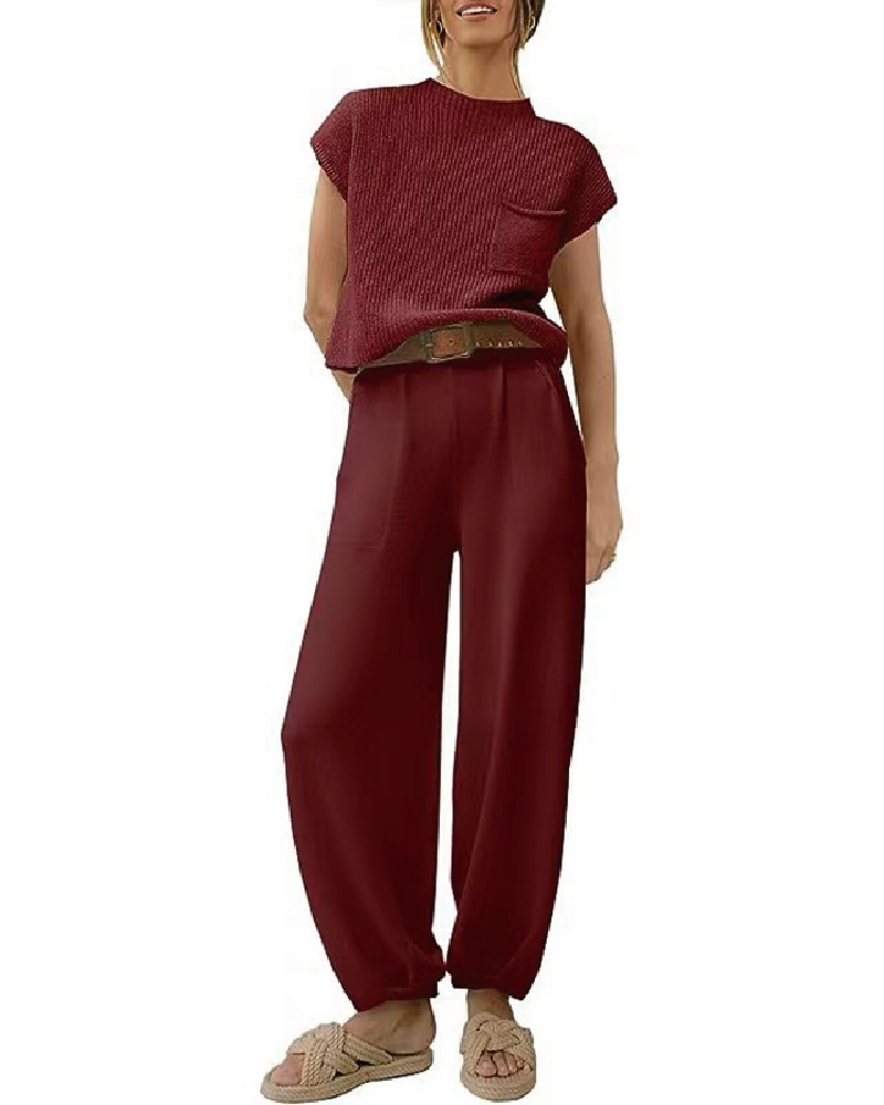 Cozy Knit Jogger Set Burgundy