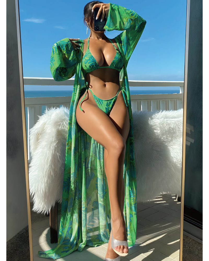 3pc Tropical Trippin' Swim Set Dark Green