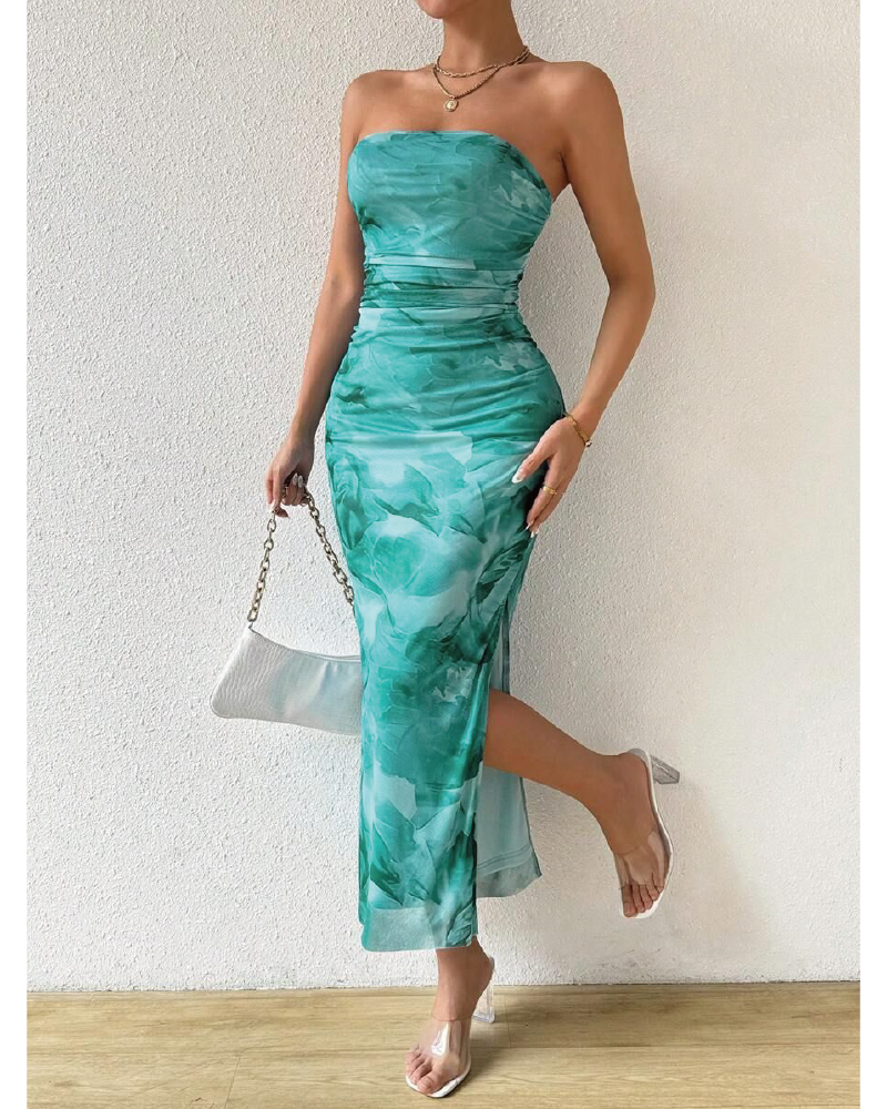 Tie-Dye Tube Dress Cyan