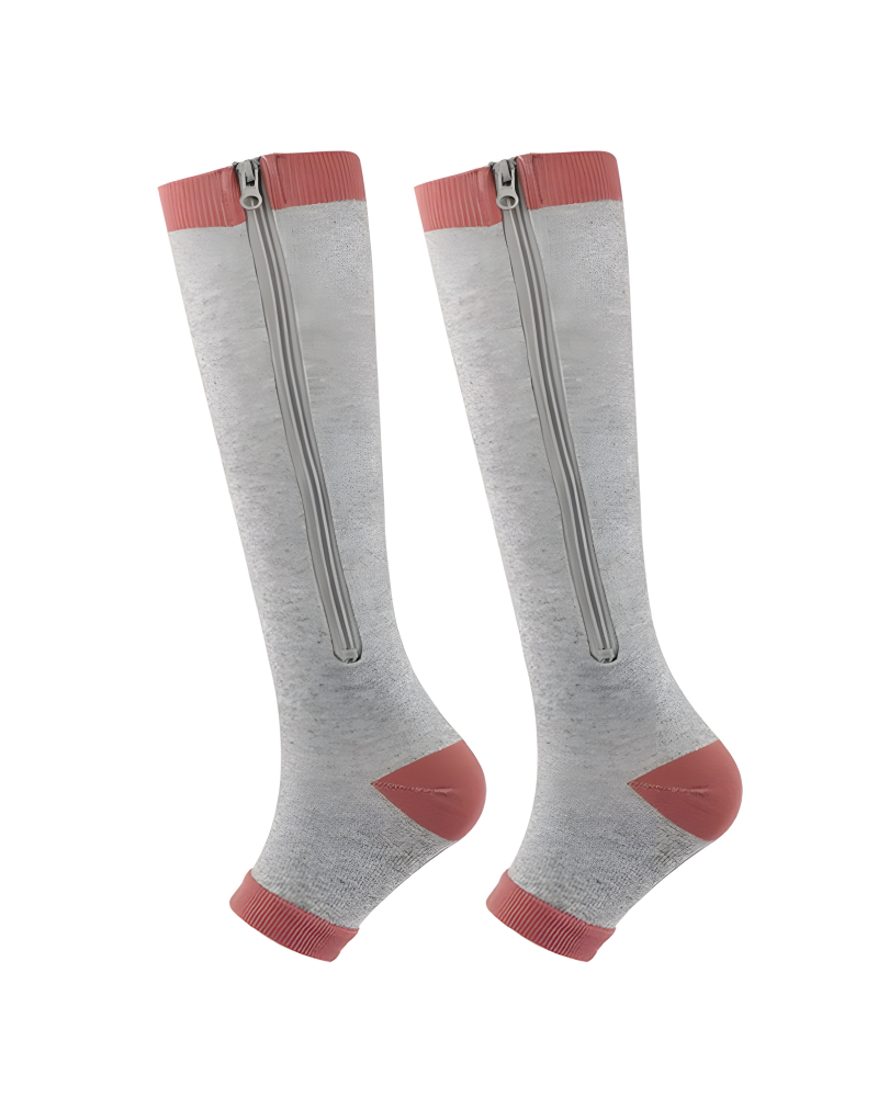 Zipper Compression Socks Open Toe Grey