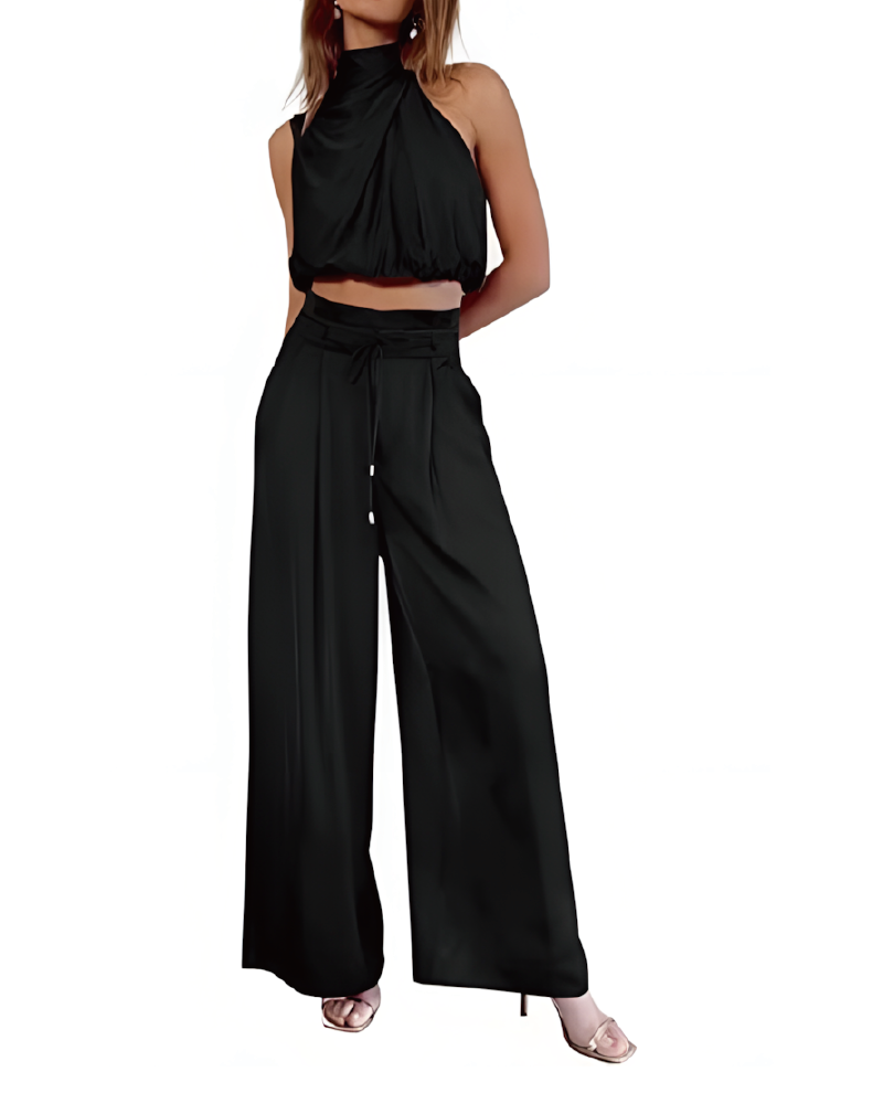 Set aus Rollkragenoberteil und Hose mit weitem Bein