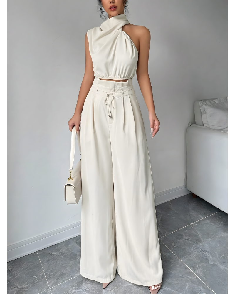 Set aus Rollkragenoberteil und Hose mit weitem Bein