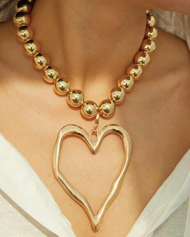 Beaded Heart Pendant Necklace Heart-1 Gold