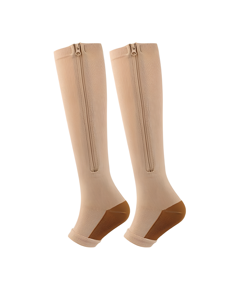 Zipper Compression Socks Open Toe Brown