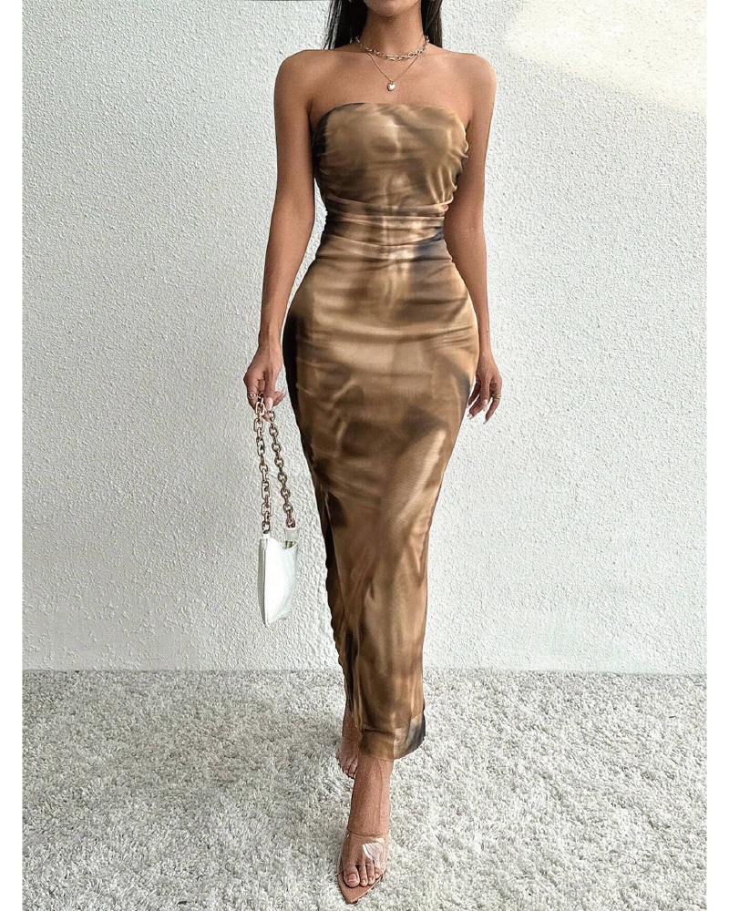Tie-Dye Tube Dress Camel