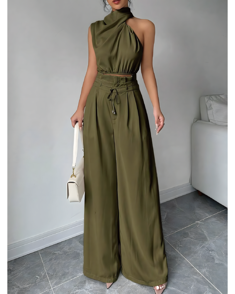 Set aus Rollkragenoberteil und Hose mit weitem Bein