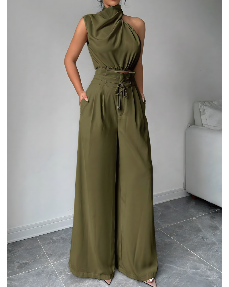 Set aus Rollkragenoberteil und Hose mit weitem Bein
