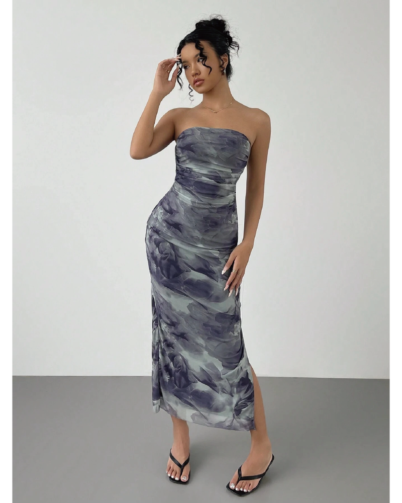 Tie-Dye Tube Dress Grey