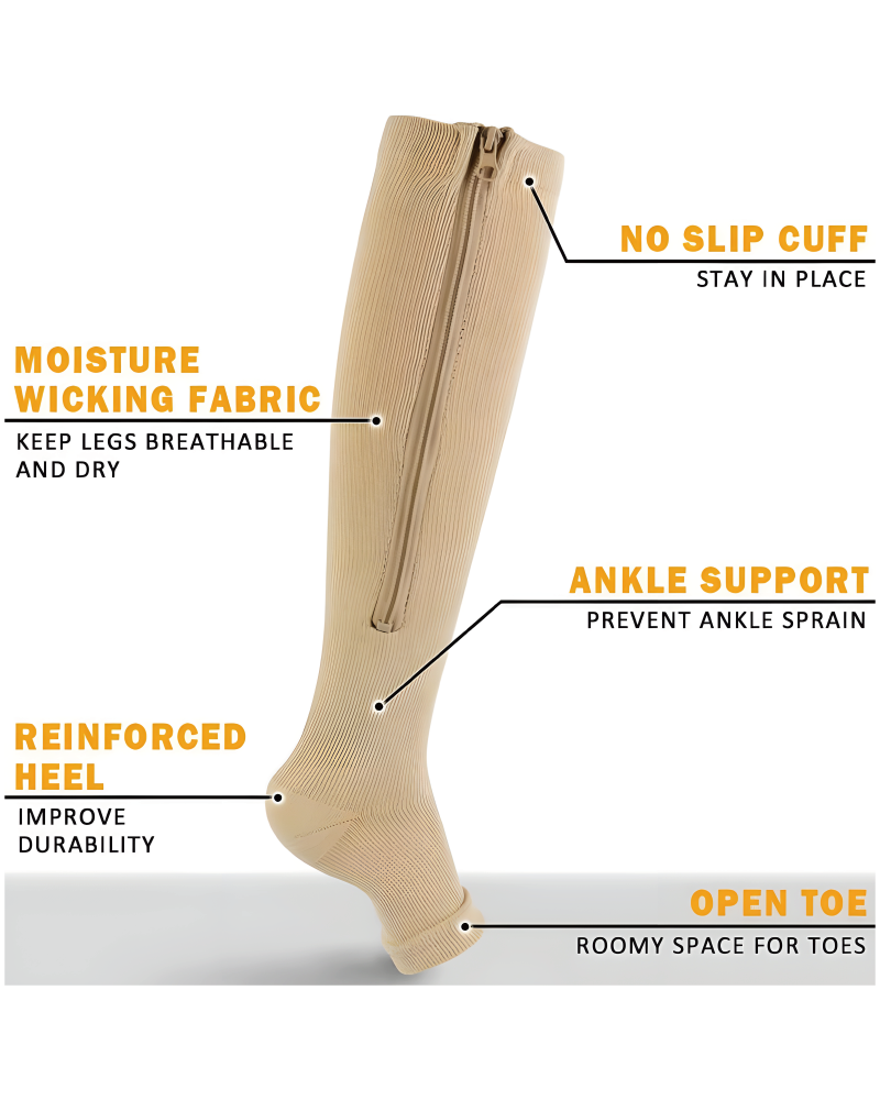 Zipper Compression Socks Open Toe