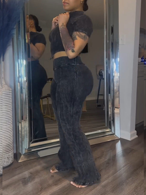 Ensemble haut et pantalon zippé côtelé