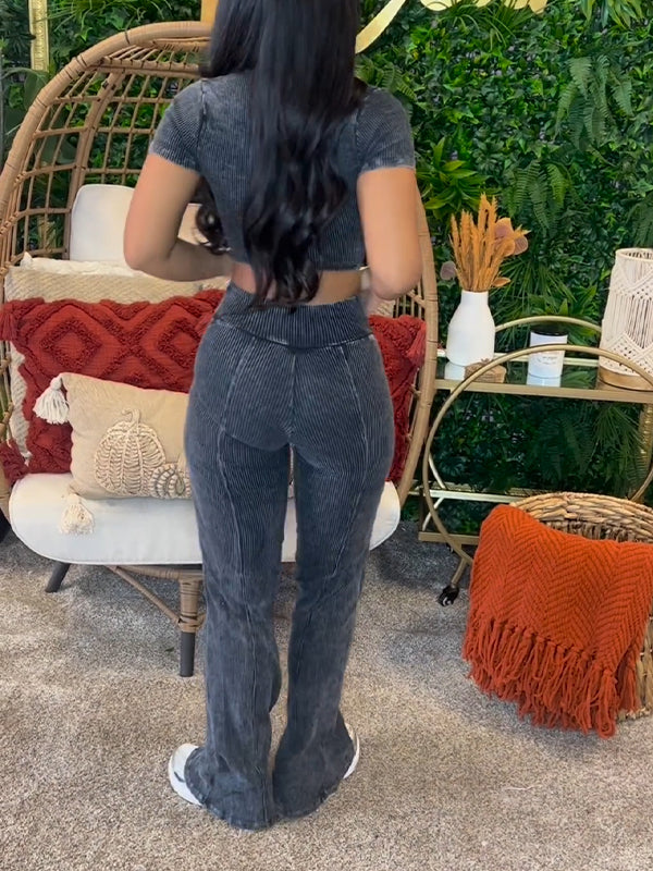 Ensemble haut et pantalon zippé côtelé