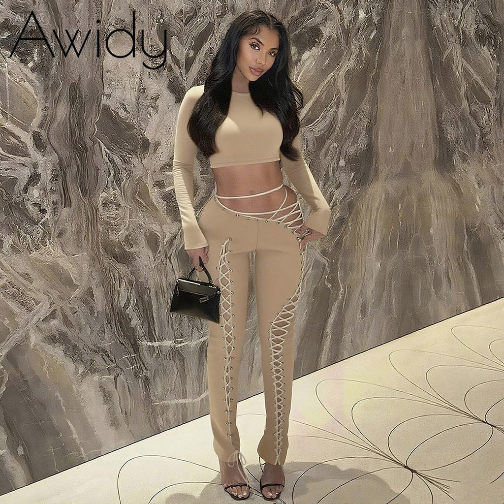 Solid Cutout Skinny Pants Set