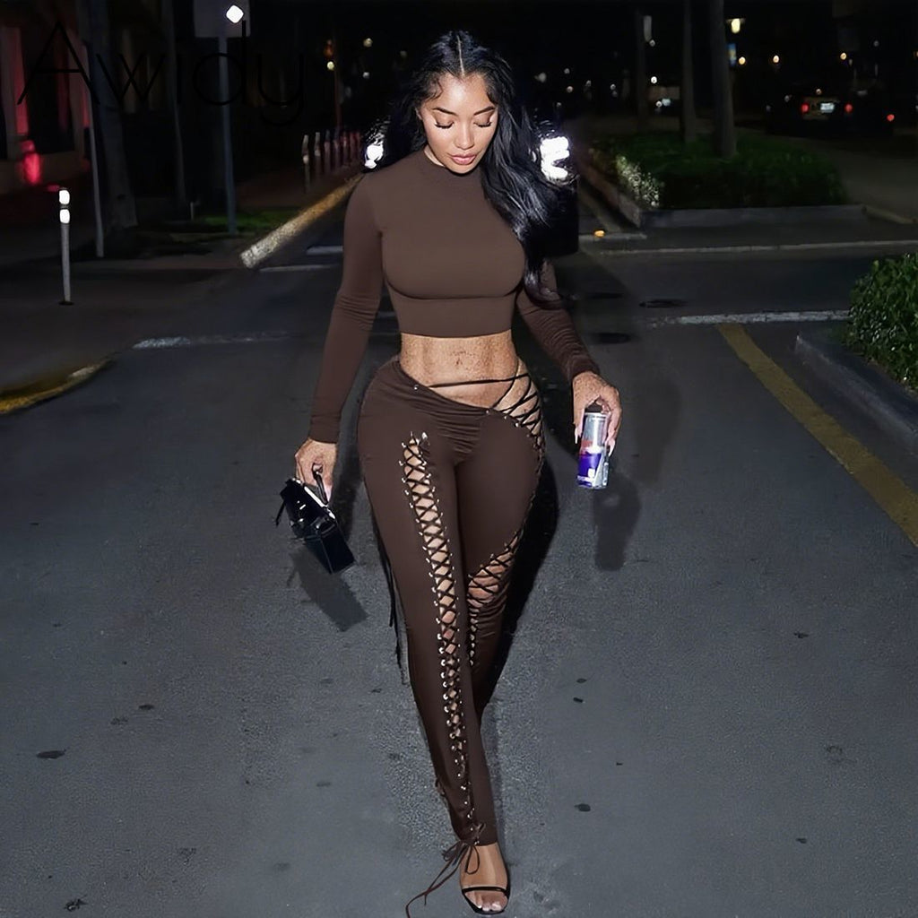 Solid Cutout Skinny Pants Set