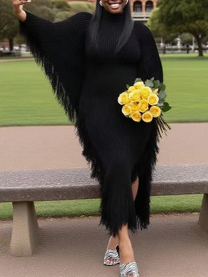 Fringe Side-Slit Knit Dress