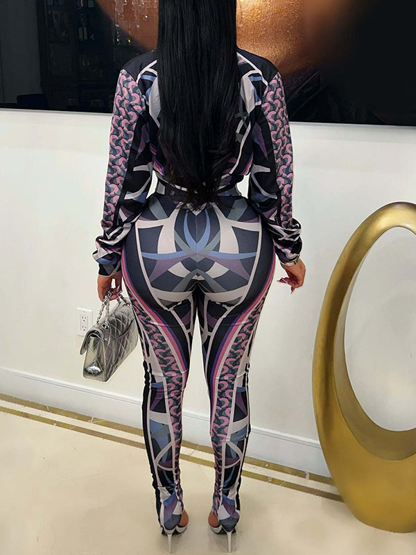 Set aus Jacke und Hose mit Reißverschluss vorne und Print