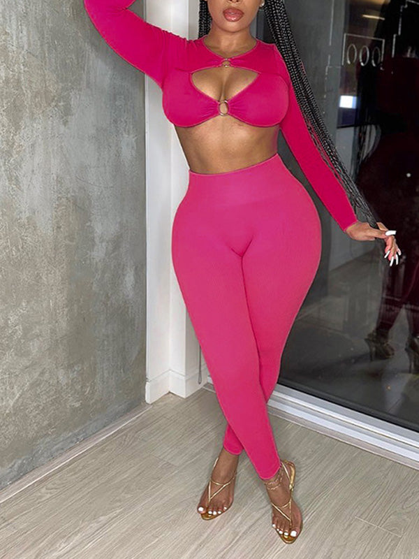 Ensemble haut court uni et pantalon de jogging