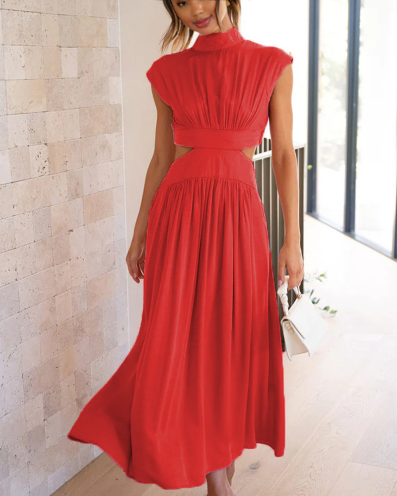 Elegant High Neck Dress Red