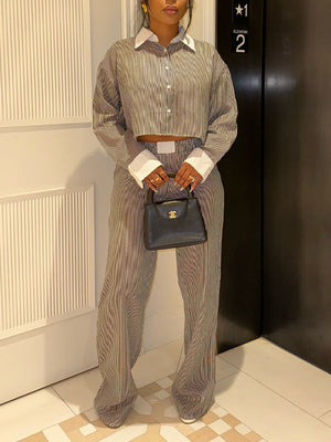 Contrast Stripe Shirt & Pants Set
