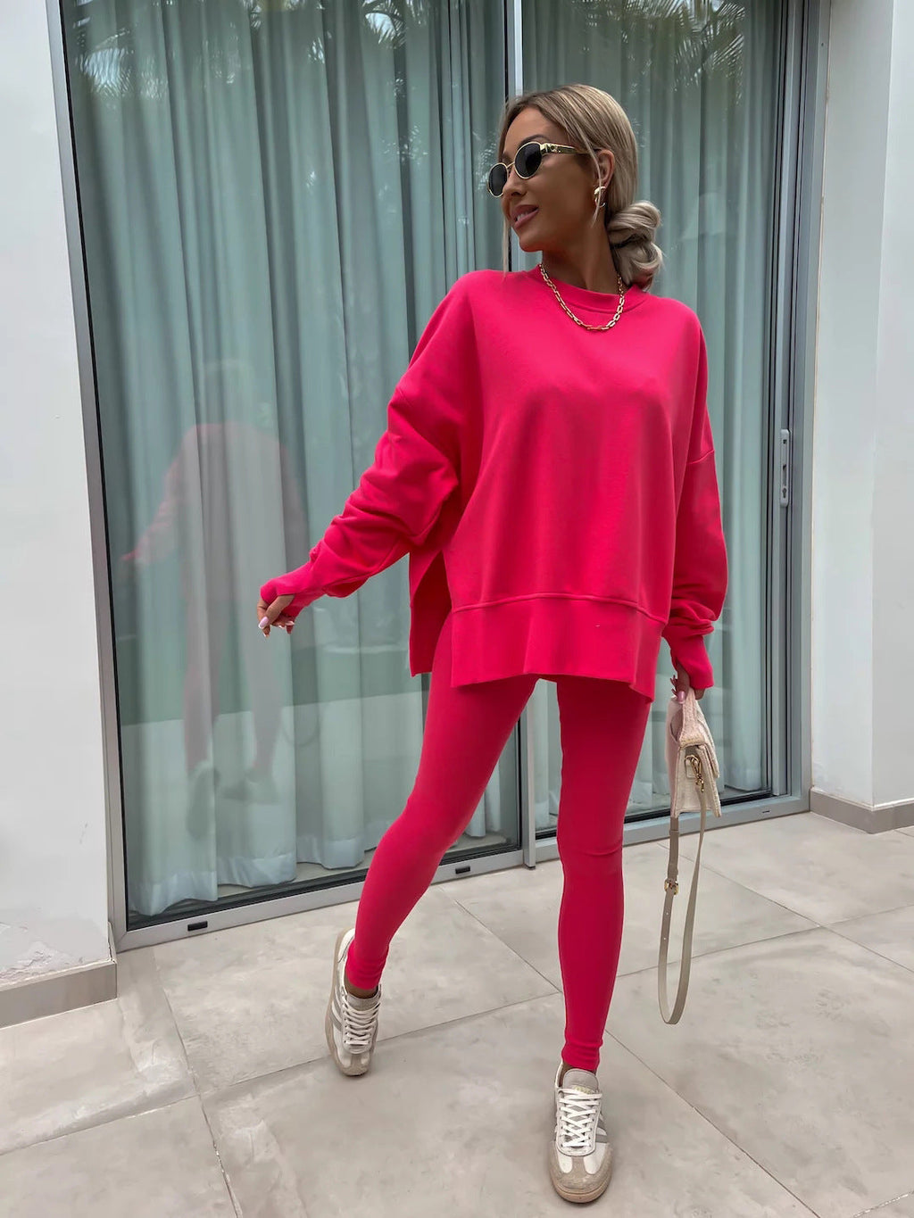 Casual Skinny Pants Loose Sweatshirt Set