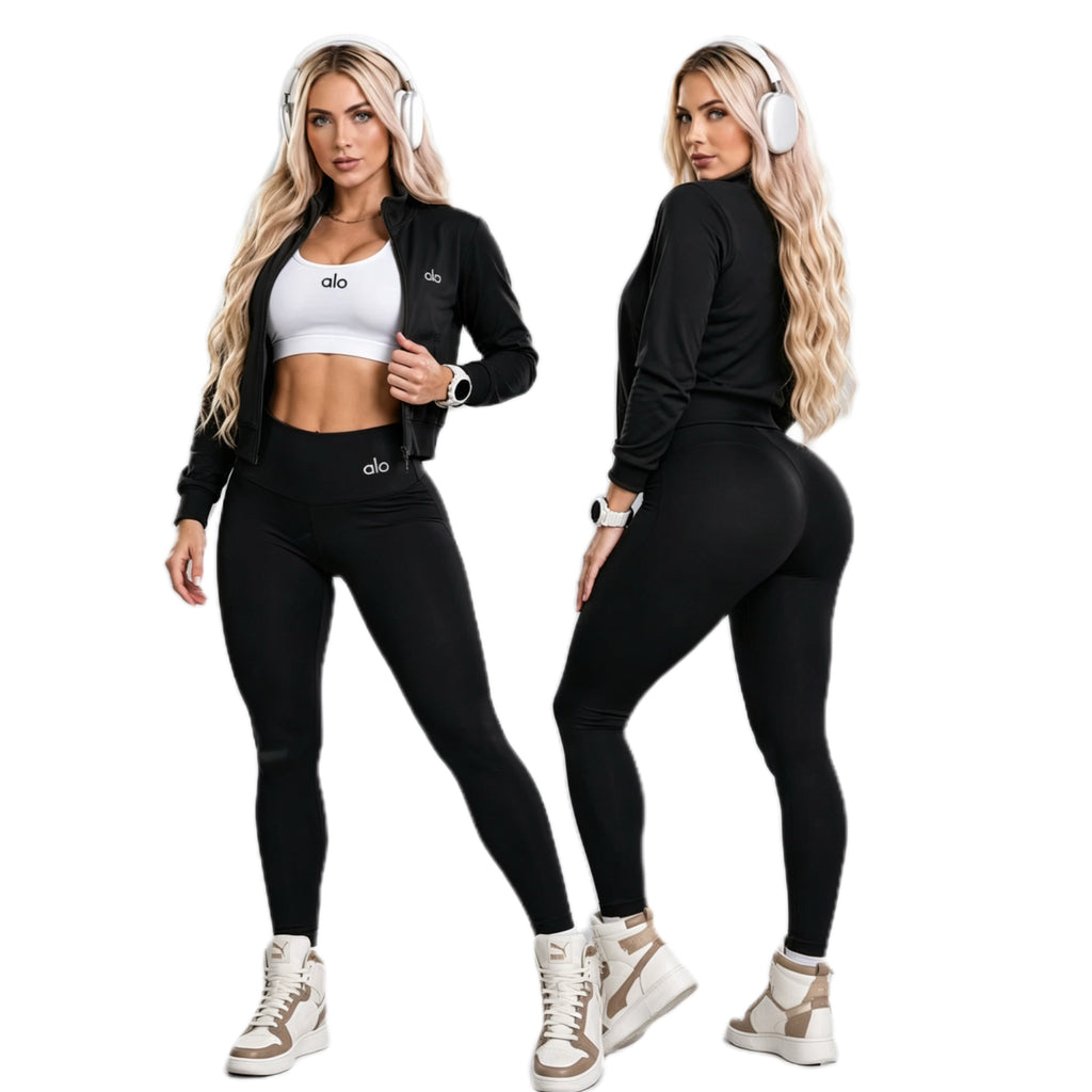 Embroidered Three-Piece Yoga Outfit for Activewear