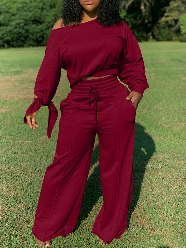 Set aus Sweatshirt mit Schnürung und Hose mit weitem Bein