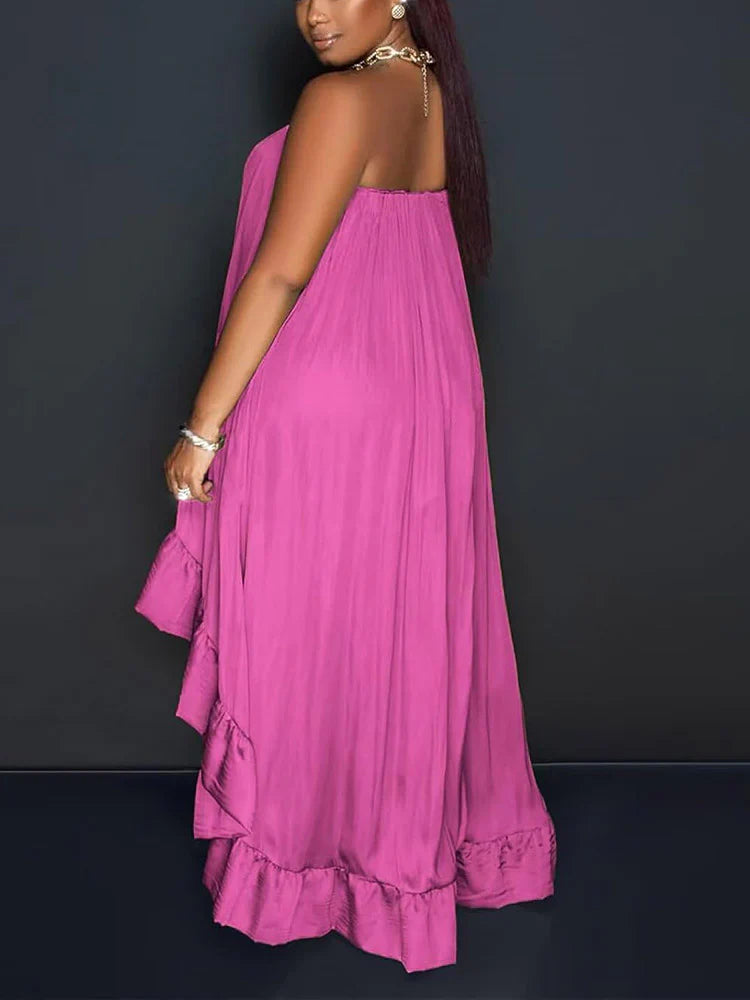 Strapless Ruffle High-Low Dress
