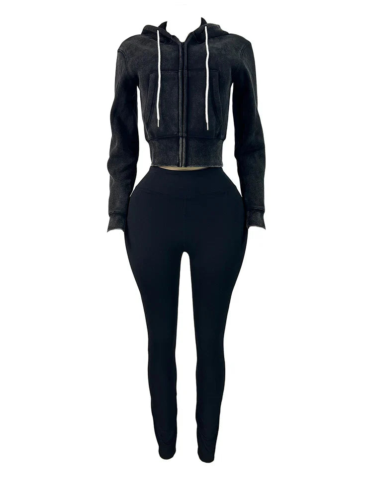 Washed Hooded Jacket & Leggings Set