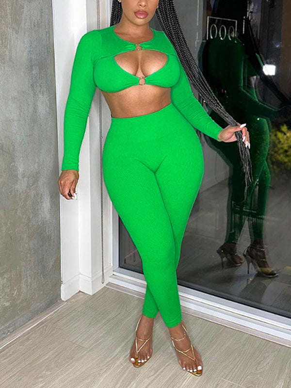 Ensemble haut court uni et pantalon de jogging