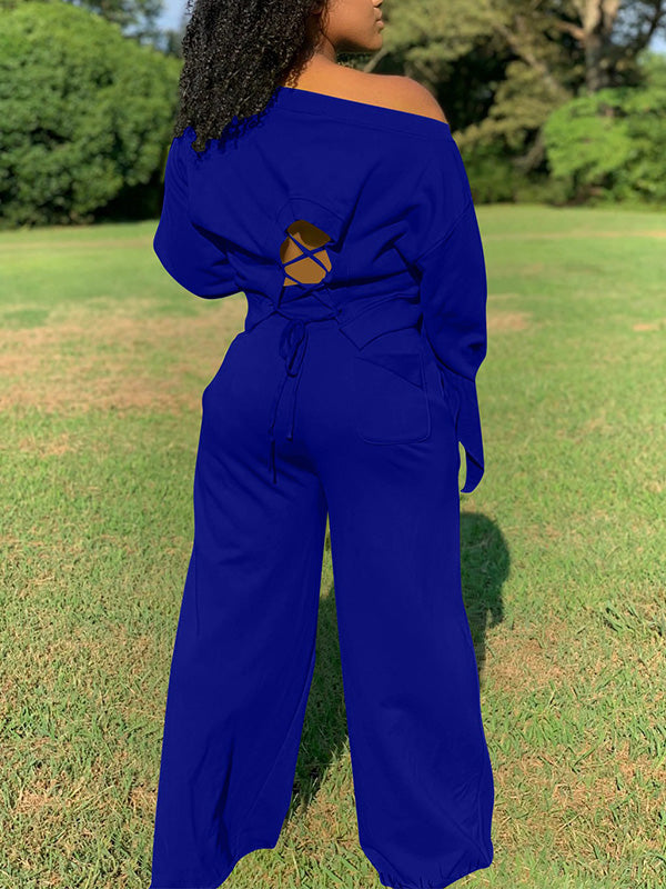 Set aus Sweatshirt mit Schnürung und Hose mit weitem Bein